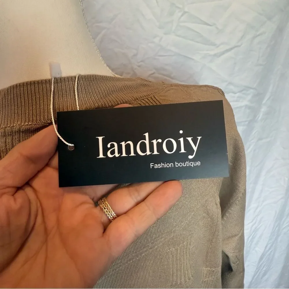 NWT Iandroiy Women's Sweater XL Long Sleeve Crewneck Relaxed Fit Khaki - Picture 7 of 7
